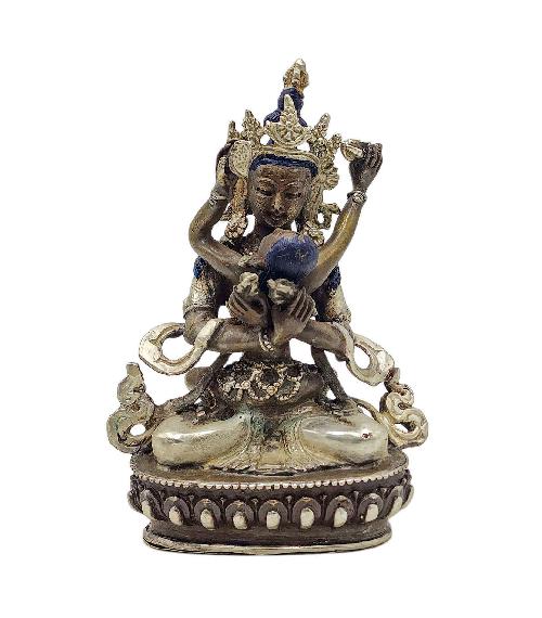 vajradhara Shakti Consort, Buddhist Miniature Statue, silver And Chocolate Oxidized