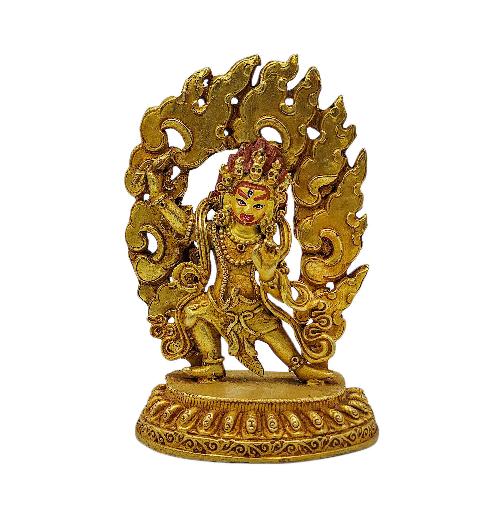 vajrapani, Buddhist Miniature Statue, full Gold Plated, face Painted