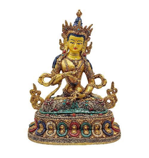 vajrasattva, Buddhist Handmade Statue, stone Setting, full Gold Plated, face Painted