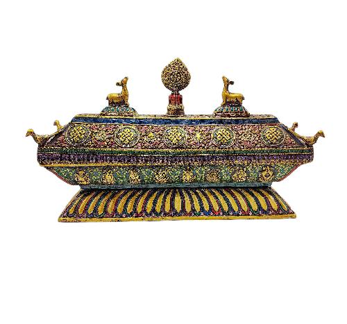 incense Burner, Buddhist Ritual Item, full Gold Plated, stone Setting