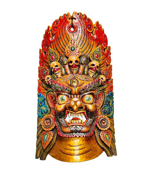 bhairav, Buddhist Handmade Wooden Mask, Wall Hanging, thangka Color Finishing, Poplar Wood
