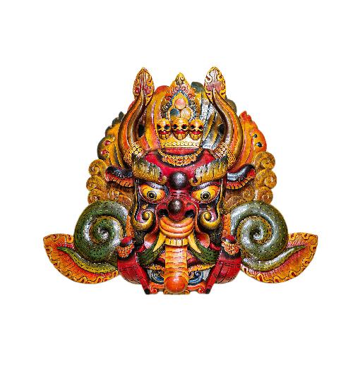 cheppu, Buddhist Handmade Wooden Mask, Wall Hanging, thangka Color Finishing, Poplar Wood