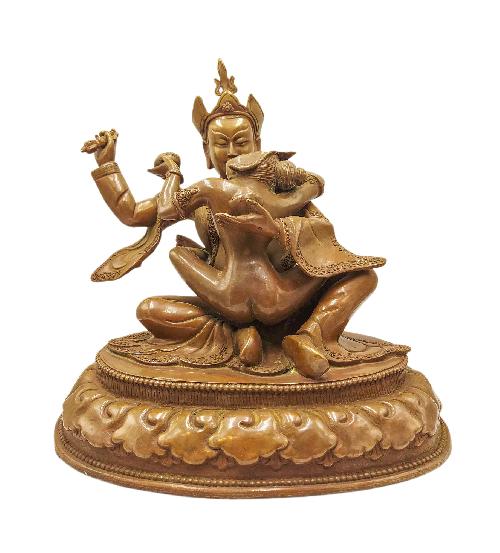 Buddhist Statue Of Kuber With Consort, shakti, Yab-yum yellow Jambhala, chocolate Oxidized,