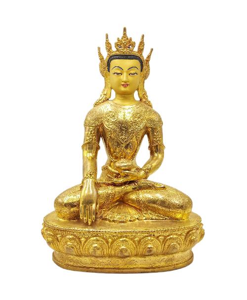 shakyamuni Buddha, Buddhist Statue With Crown, full Gold Plated, face Painted