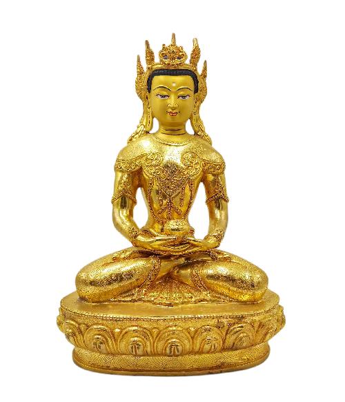 amitabha Buddha, Buddhist Statue With Crown, full Gold Plated, face Painted