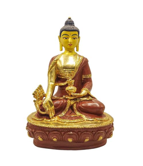medicine Buddha, Buddhist Statue, partly Gold Plated, face Painted