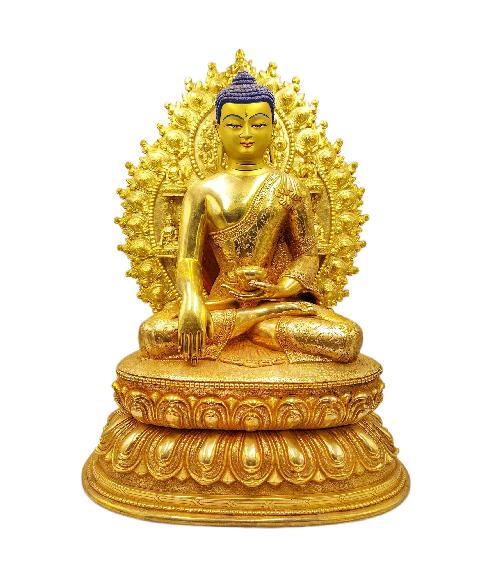 shakyamuni Buddha, Buddhist Statue With Double Base, full Gold Plated, face Painted