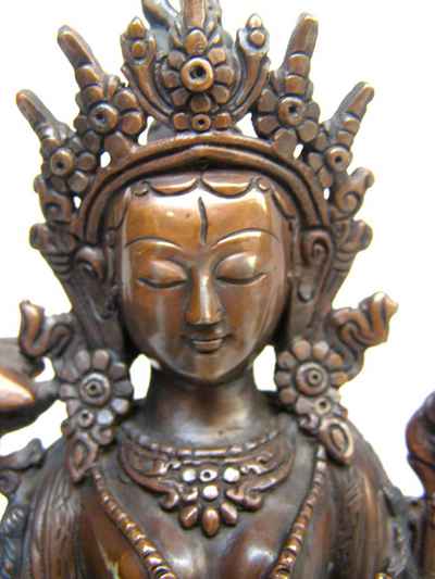 White Tara Statue, [chocolate Oxidized], [old Post], [remakable]