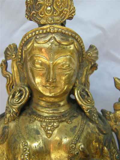 Green Tara Statue, [full Gold Plated], [antique Finishing], [sold]