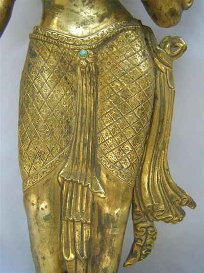 Green Tara Statue, [full Gold Plated], [antique Finishing], [sold]