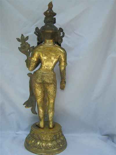 Green Tara Statue, [full Gold Plated], [antique Finishing], [sold]