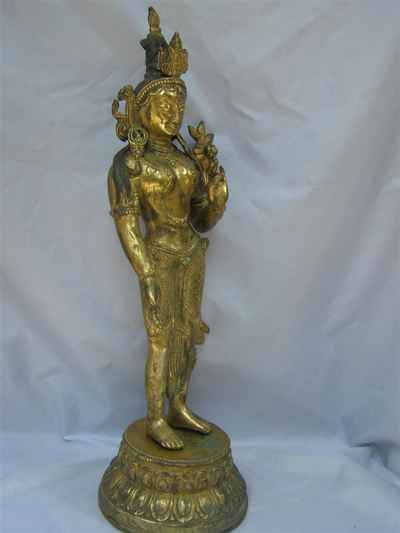 Green Tara Statue, [full Gold Plated], [antique Finishing], [sold]