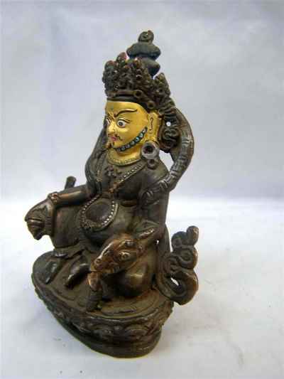 Yellow Jambhala Statue, [chocolate Oxidized], [painted Face]