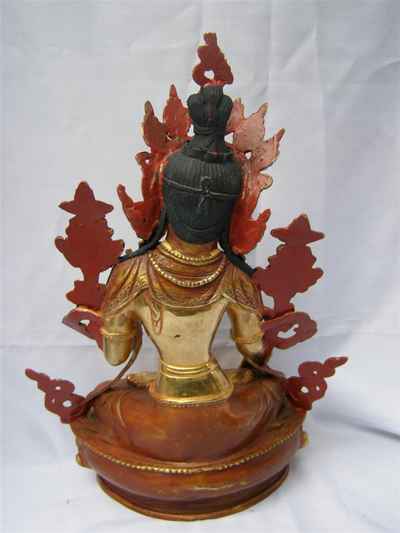 White Tara Statue, [partly Gold Plated], [painted Face]