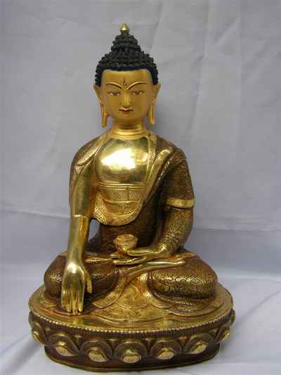 Shakyamuni Buddha Statue, [partly Gold Plated], [painted Face], [old Post], [remakable]