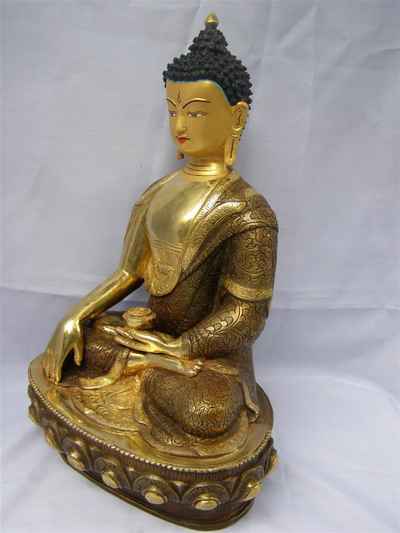 Shakyamuni Buddha Statue, [partly Gold Plated], [painted Face], [old Post], [remakable]