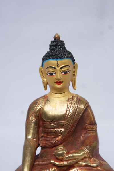 Shakyamuni Buddha Statue, [partly Gold Plated], [painted Face]