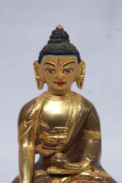 Shakyamuni Buddha Statue, [partly Gold Plated], [painted Face]