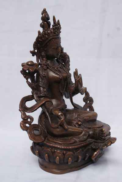 Green Tara Statue, [black Oxidized], [old Post], [remakable]