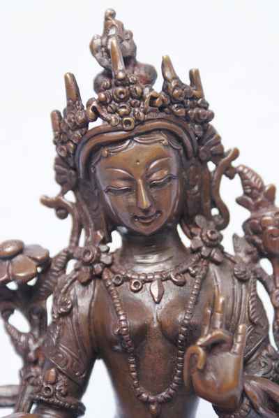 Green Tara Statue, [black Oxidized], [old Post], [remakable]