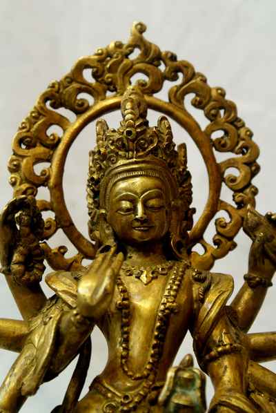 Amoghapasha Lokeshvara Statue, [full Gold Plated], [antique Finishing], [sold]