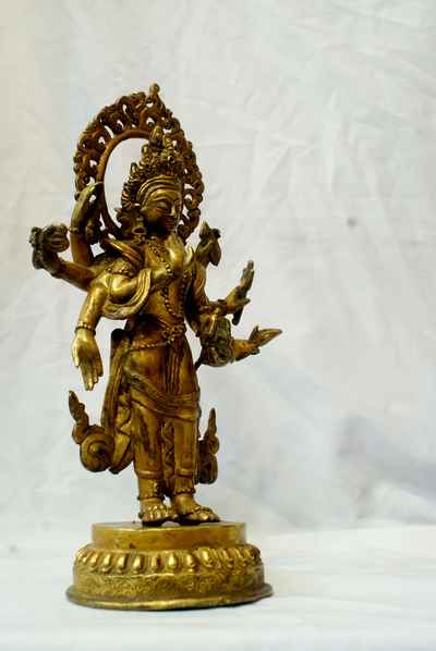 Amoghapasha Lokeshvara Statue, [full Gold Plated], [antique Finishing], [sold]