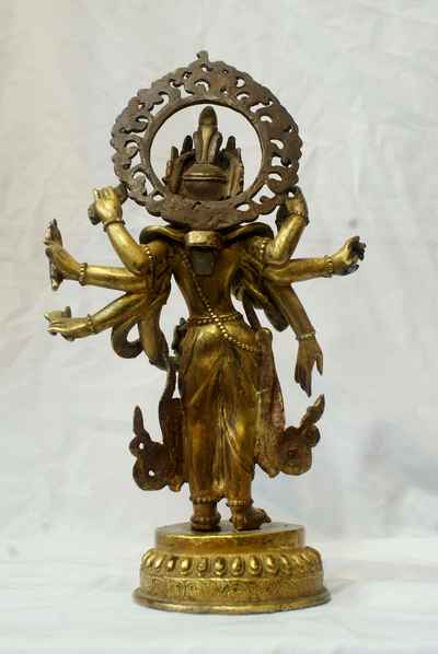 Amoghapasha Lokeshvara Statue, [full Gold Plated], [antique Finishing], [sold]