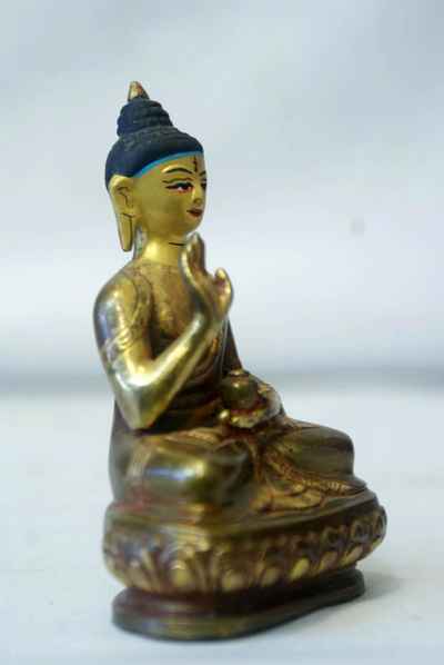 Amoghasiddhi Buddha Statue, [partly Gold Plated], [painted Face]