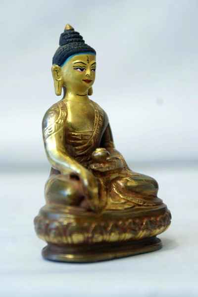 Ratnasambhava Buddha Statue, [partly Gold Plated], [painted Face]