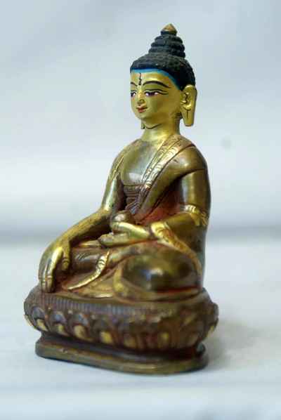 Shakyamuni Buddha Statue, [partly Gold Plated], [painted Face]