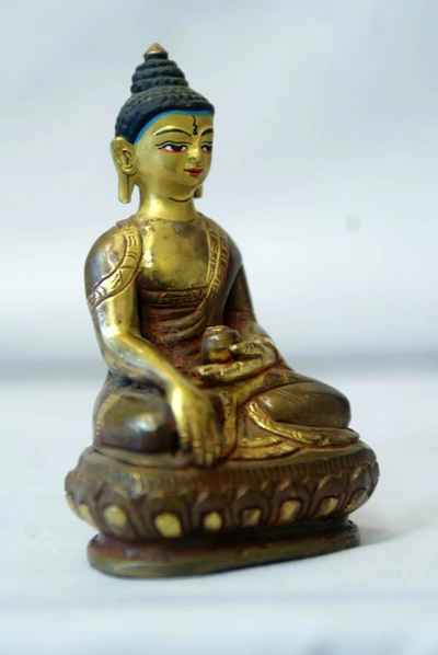 Shakyamuni Buddha Statue, [partly Gold Plated], [painted Face]