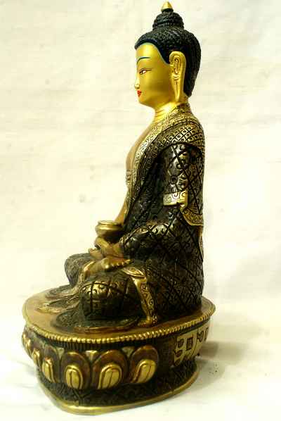 Amitabha Buddha Statue, [partly Gold Plated], [painted Face], [old Post], [remakable]