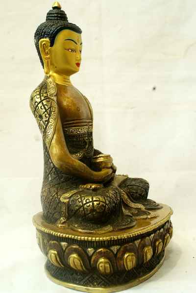 Amitabha Buddha Statue, [partly Gold Plated], [painted Face], [old Post], [remakable]