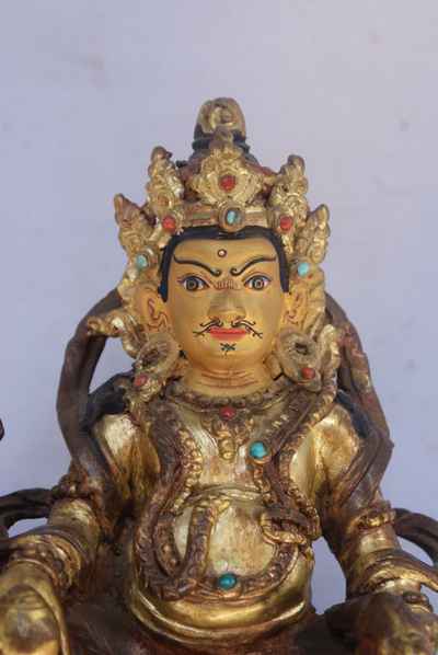 Namtose Vaisravana Jambhala Statue, [partly Gold Plated], [painted Face], [old Post], [remakable]