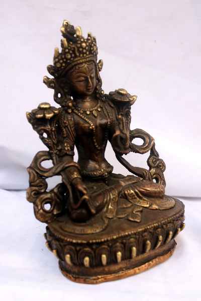 White Tara Statue, [black Oxidized], [old Post], [remakable]