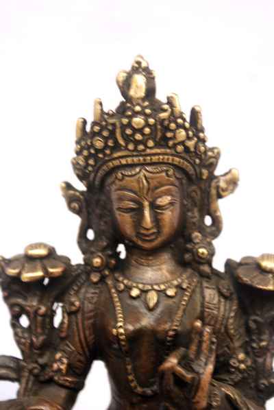 White Tara Statue, [black Oxidized], [old Post], [remakable]