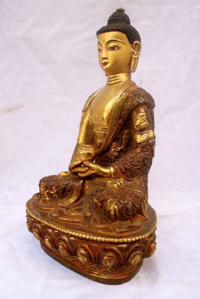 Amitabha Buddha Statue, [partly Gold Plated], [painted Face], [deep Carving], [old Post], [remakable]