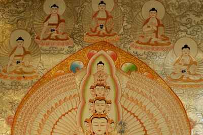 Sahasrabhuja Avalokitesvara Thangka In Real Gold With Pancha Buddha, Manjushri And Vajrapani, [old Post], [remakable]