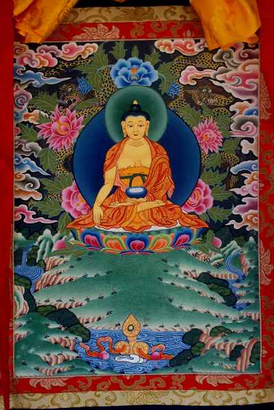 Shakyamuni Buddha Thangka, [on Brocade], [sold]