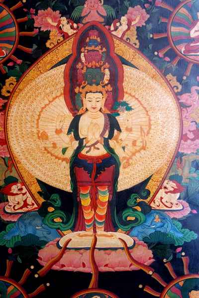 Sahasrabhuja Avalokitesvara Thangka With Pancha Buddha, [sold]