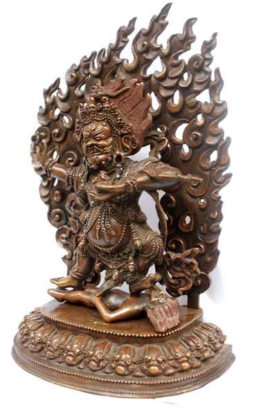 Mahakala Of The Black Cloak Statue, [chocolate Oxidized], [old Post], [remakable]