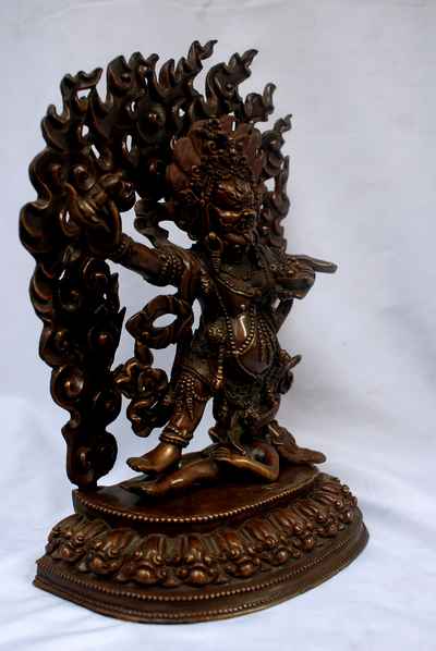 Mahakala Of The Black Cloak Statue, [chocolate Oxidized], [old Post], [remakable]