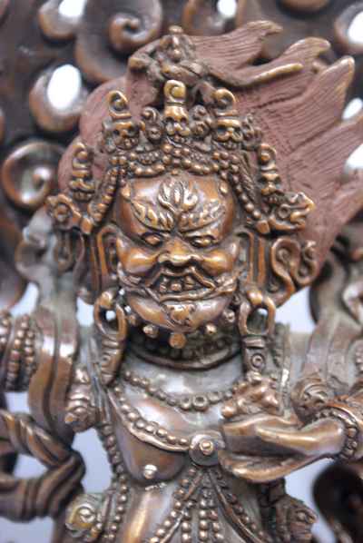 Mahakala Of The Black Cloak Statue, [chocolate Oxidized], [old Post], [remakable]